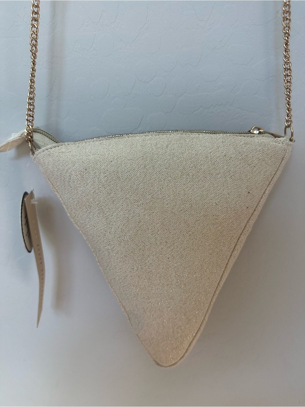 Beaded Triangle Pizza Slice Crossbody Bag in Tan, Green, and Red - Picture 7 of 7